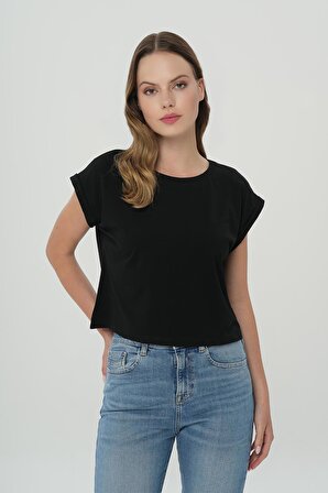 Siyah Oversize Kısa Kollu T-Shirt 56105-020