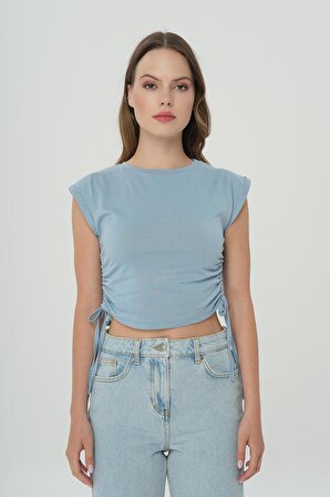 Mavi Yanı Büzgülü T-shirt 56108-040
