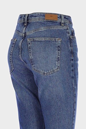 Eliza Cropped Orta Mavi Yüksek Bel Straight Fit Fermuarlı Jean Pantolon C 4518-099