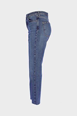 Eliza Cropped Orta Mavi Yüksek Bel Straight Fit Fermuarlı Jean Pantolon C 4518-099