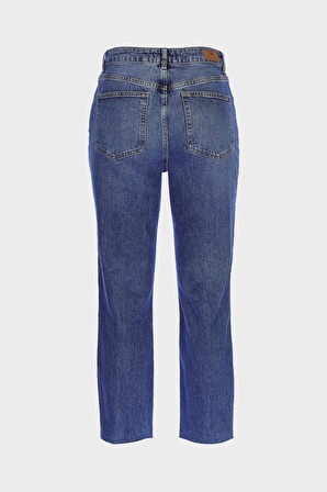 Sydney Orta Mavi Yüksek Bel Paçası Kesikli Fermuarlı Slim Straight Jean Pantolon C 4529-083