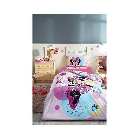 Özdilek Minnie Mouse Happy Tek Kişilik Lisanslı Lastikli Çarşaf Çocuk Nevresim Takımı 0475