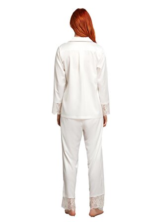 Penye Mood Kadın Saten Beyaz Pijama Takımı 2000