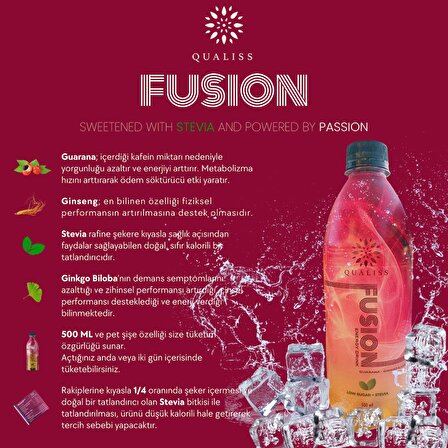 Qualiss Fusion Energy Drink- Stevia, Guarana, Ginseng, Ginkgo Biloba içeren Enerji İçeceği 12*500 ml