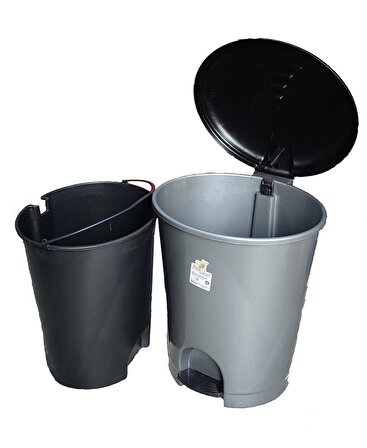 Plastik Pedallı Basmalı İtmeli Çöp Kutusu Kovası / 33 Litre / Çıkarılabilir İç Kovalı -38x41x49 Cm.