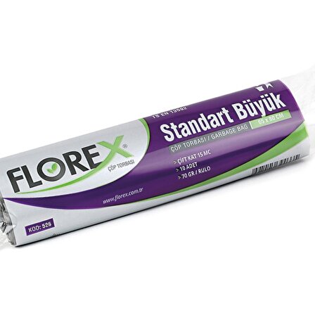 Florex Standart Büyük Boy Çöp Torbası 65x80 Cm 10'lu Rulo Siyah 5 Rulo (50 Adet)