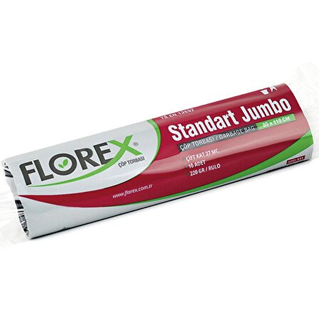 Florex Standart Jumbo Boy Çöp Torbası 80x110 Cm 10'lu Rulo Siyah 5 Rulo (50 Adet)