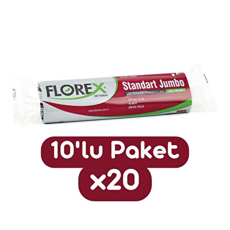 Florex Standart Jumbo Boy Çöp Torbası 80x110 Cm 10'lu Rulo Siyah 20 Rulo (200 Adet 1 Koli)