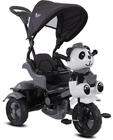 Babyhope 127 Panda Ebeveyn Kontrollü, Üç Tekerlekli, Müzikli Bisiklet Gri