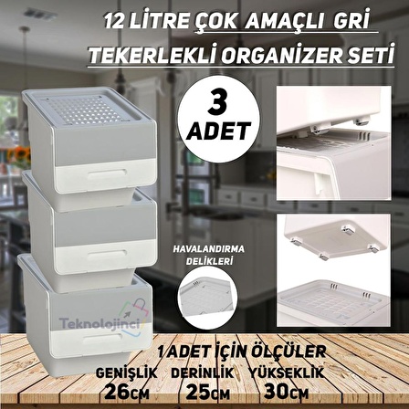 Technow Motek Mt07 Tekerlekli Eşya Ve Erzak Kutusu 3 Katlı  3x12 Lt Organizer