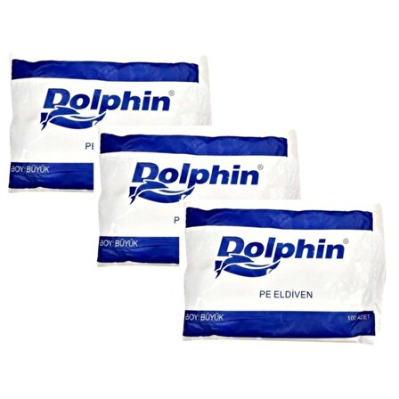 Dolphin PE İş Temizlik Tek Kullanımlık Şeffaf Poşet Market Eldiven / Büyük Boy / 100 Adetlik 3 Paket