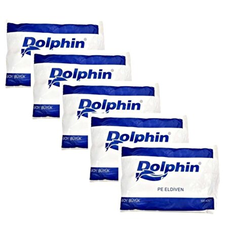 Dolphin PE İş Temizlik Tek Kullanımlık Şeffaf Poşet Market Eldiven / Büyük Boy / 100 Adetlik 5 Paket