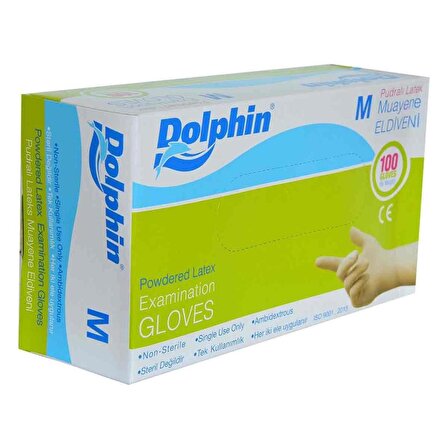 Dolphin Pudralı Latex Muayene Eldiveni Orta Boy (M) 100 Lü Paket