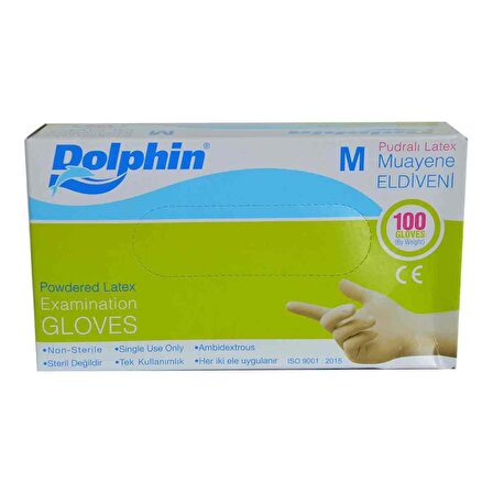Dolphin Pudralı Latex Muayene Eldiveni Orta Boy (M) 100 Lü Paket