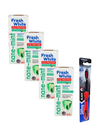 Fresh White Naneli Diş Macunu 90 gr x 4 ve Difaş Diş Fırçası