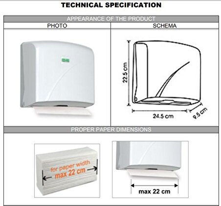 Vialli K2 Z Katlı Kağıt Havlu Dispenseri Beyaz Kapasite 200 Kağıt (kağıt Genişliği Max : 22 Cm)