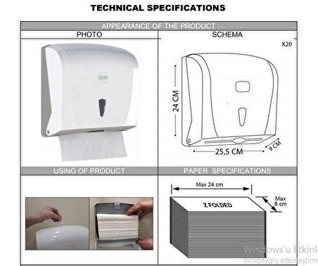 Vialli K20M Z Katlı Kağıt Havlu Dispenseri Kapasite 200 Havlu (Metalik)