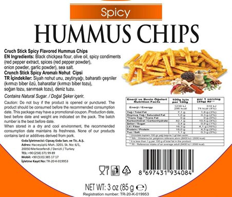 Cipsaş Crunch Stick Baharat Aromalı Vegan Glütensiz Fırınlanmış Nohut Cipsi (Hummus Chips)