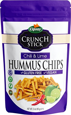 Cipsaş Crunch Stick Chili & Lime Aromalı Vegan Glütensiz Fırınlanmış Nohut Cipsi (Hummus Chips)