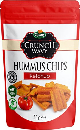 Cipsaş Crunch Wavy Ketçap Aromalı Vegan Glütensiz Zeytinyağlı Fırınlanmış Nohut Cipsi (Hummus Chips)