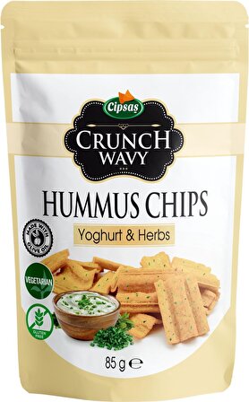 Cipsaş Crunch Wavy Yoğurt ve Mevsim Yeşillikleri Aromalı Vejetaryen Glütensiz Zeytinyağlı Fırınlanmış Nohut Cipsi (Hummus Chips)