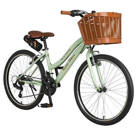 Trendbisiklet Retro Classic 24 Jant 18 Vites SHIMANO, Kadın Bisikleti Mint Yeşili-Kahve