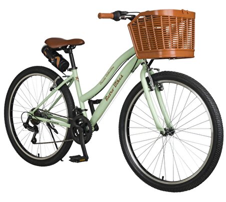 Trendbisiklet Retro Classic 26 Jant 21 Vites SHIMANO, Kadın Bisikleti Mint Yeşili-Kahve