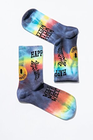 Smile - Dye Unisex Batik Desenli Dikişsiz Tenis Çorap - Happiness