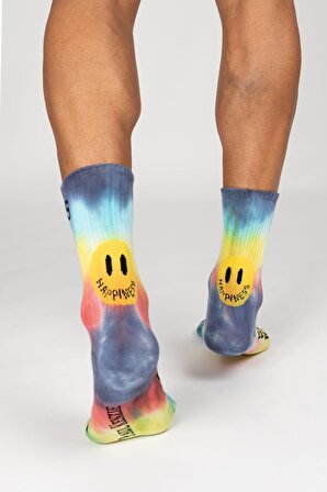 Smile - Dye Unisex Batik Desenli Dikişsiz Tenis Çorap - Happiness