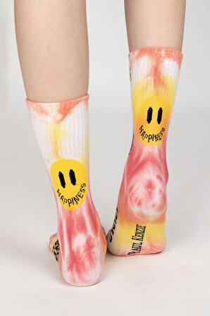 Smile - Dye Unisex Batik Desenli Dikişsiz Tenis Çorap - Be Positive