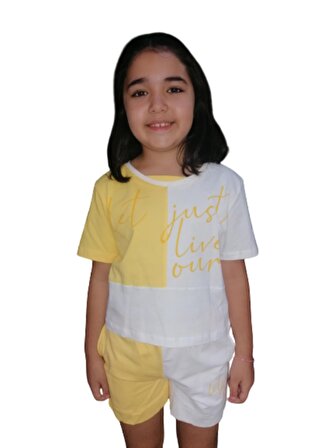 Kız Çocuğu İkili Takım Garnili Sarı - Beyaz