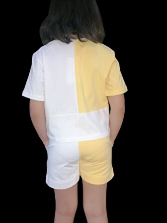 Kız Çocuğu İkili Takım Garnili Sarı - Beyaz