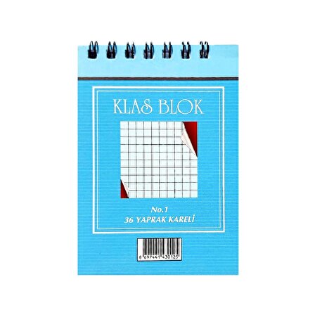 Klas Book 10.5x7.5 Üstten Spiralli 36 Yaprak Bloknot Not Defteri Kareli 1 Adet