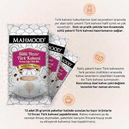 Mahmood Coffee Sütlü Şekerli Hazır Türk Kahvesi 12 Adet X 25 gr