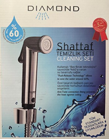 Diamond Shattaf Krom Duş Başlığı - Temizlik Seti