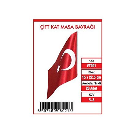 Vatan Çift Kat Masa Türk Bayrağı 15X22,5 Vt201 (1 Adet)