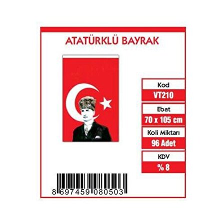 Vatan Bez Bayrak Türk Atalı %100 Polyester 70x105 VT210