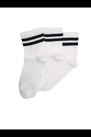Unisex Beyaz 3 Çift Çember Desenli Kolej Çorap 36-41 Numara Bt-0539