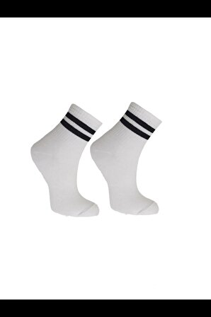 Unisex Beyaz 3 Çift Çember Desenli Kolej Çorap 36-41 Numara Bt-0539