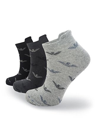 3 Çift Gri Armani Desen Konsepti 36-40 Erkek Patik Çorap