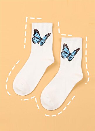 2 Çift Mavi Kelebek Bayan Kolej Çorap 