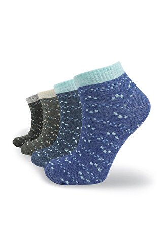 4 Çift Gri  Renkli Benekli  Desen Bayan Patik Çorap 