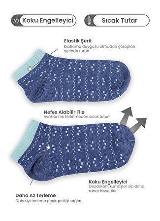 4 Çift Gri  Renkli Benekli  Desen Bayan Patik Çorap 