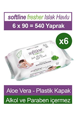 Softline Fresher Sensitive 90 Yaprak 6 Paket Islak Mendil Aloevera Özlü