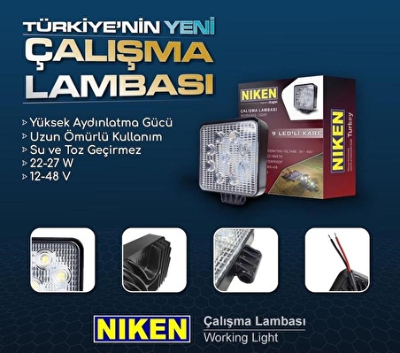 Çalışma lambası ledli yuvarlak 22-27w 9 ledli niken eco