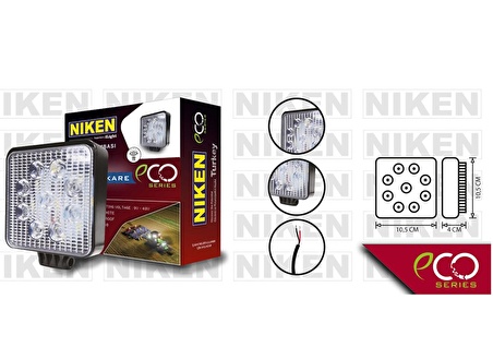 Çalışma lambası ledli kare 22-27w 9 ledli niken eco