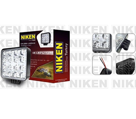 Çalışma lambası ledli kare 22-27w 16 ledli niken