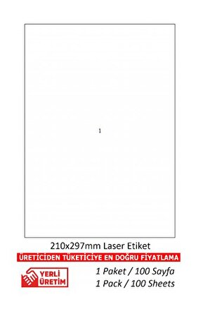 PİA Lazer Etiket tw-2000 100 A4 Sayfa Lazer Etiket 297 X 210 MM Boyutunda 1 A4 Sayfada 1 Etiket