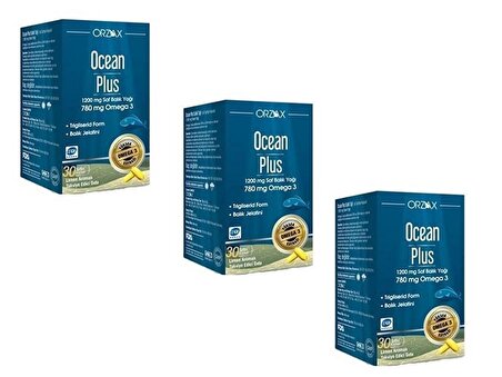Ocean Plus 1200 Mg Omega 3 Saf Balık Yağı 30 Kapsül 3 Adet