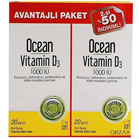 Orzax Ocean Vitamin D3 1000 IU I İkincisi %50 İndirimli